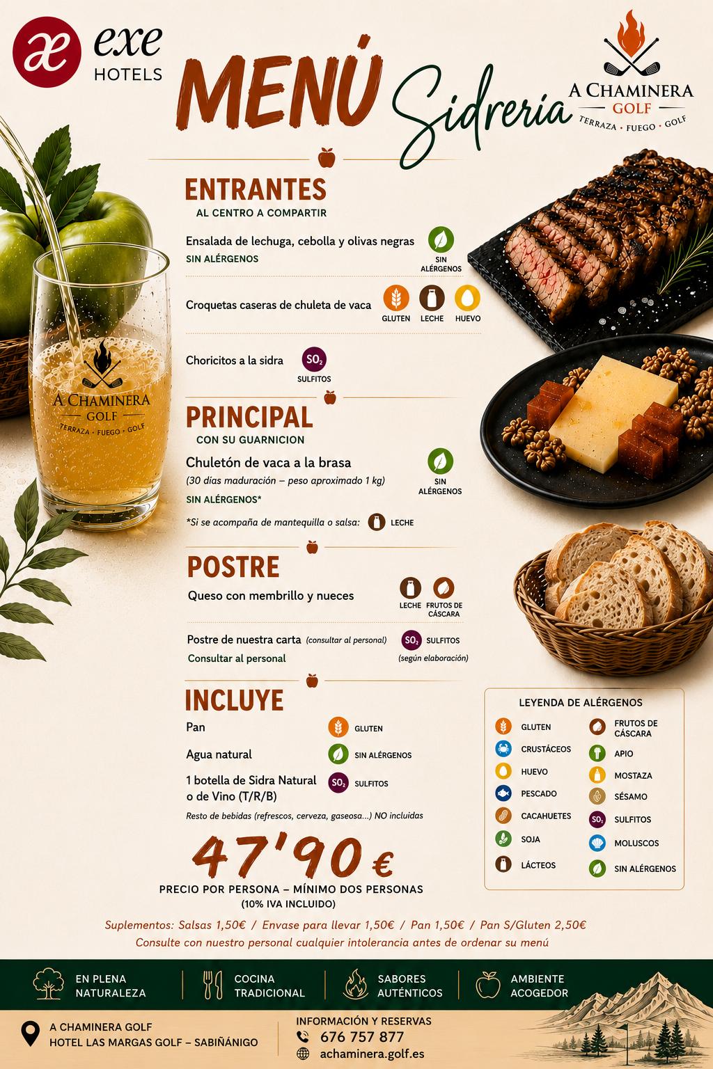 Menú Sidrería A Chaminera en Hotel Exe Golf