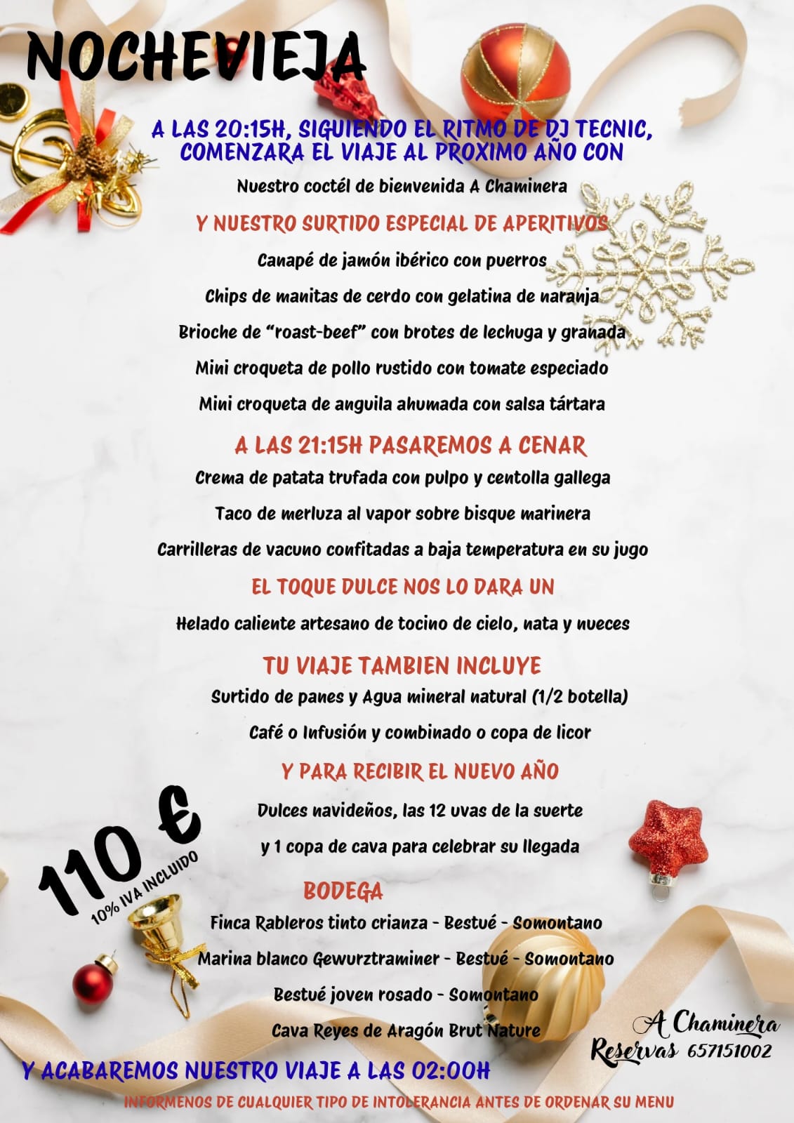 Menú Nochevieja en Sabiñánigo